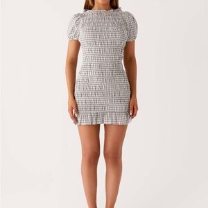 Classic Brown and White Rouched Mini Dress